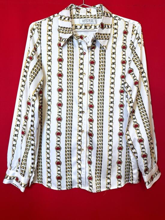 Kasper Tops - New Small US 6 Kasper Women White Gold Blouse Satin Shirt Long Sleeve